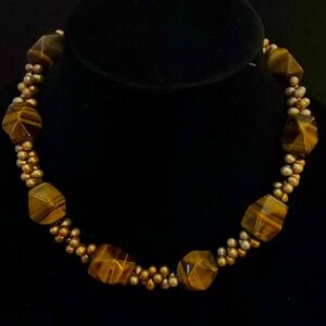 Tigers eye and pearl necklace